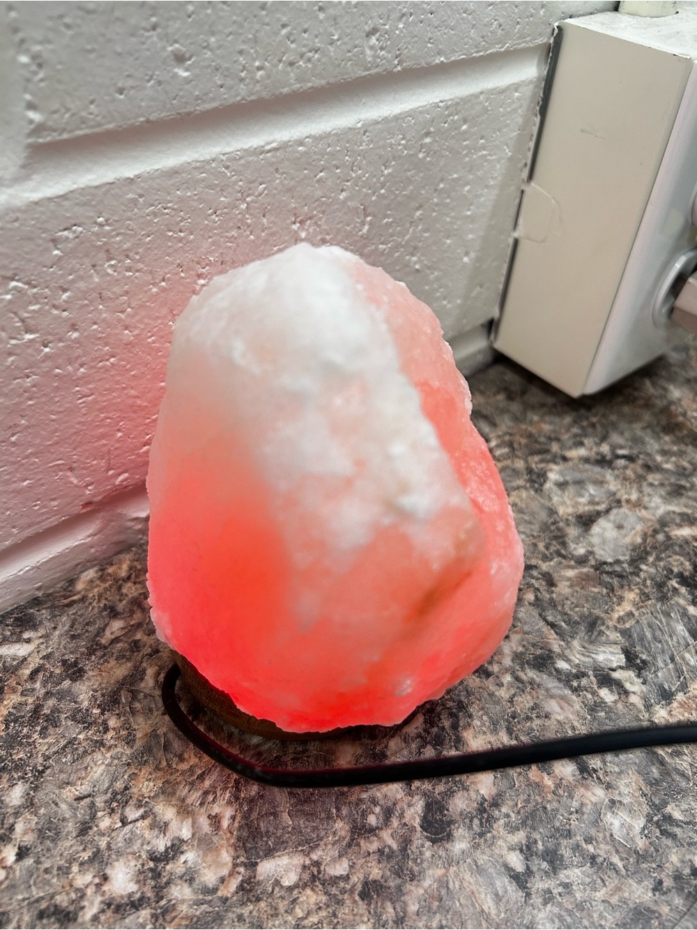 Round Salt Lamp with Wooden Base and Cord
